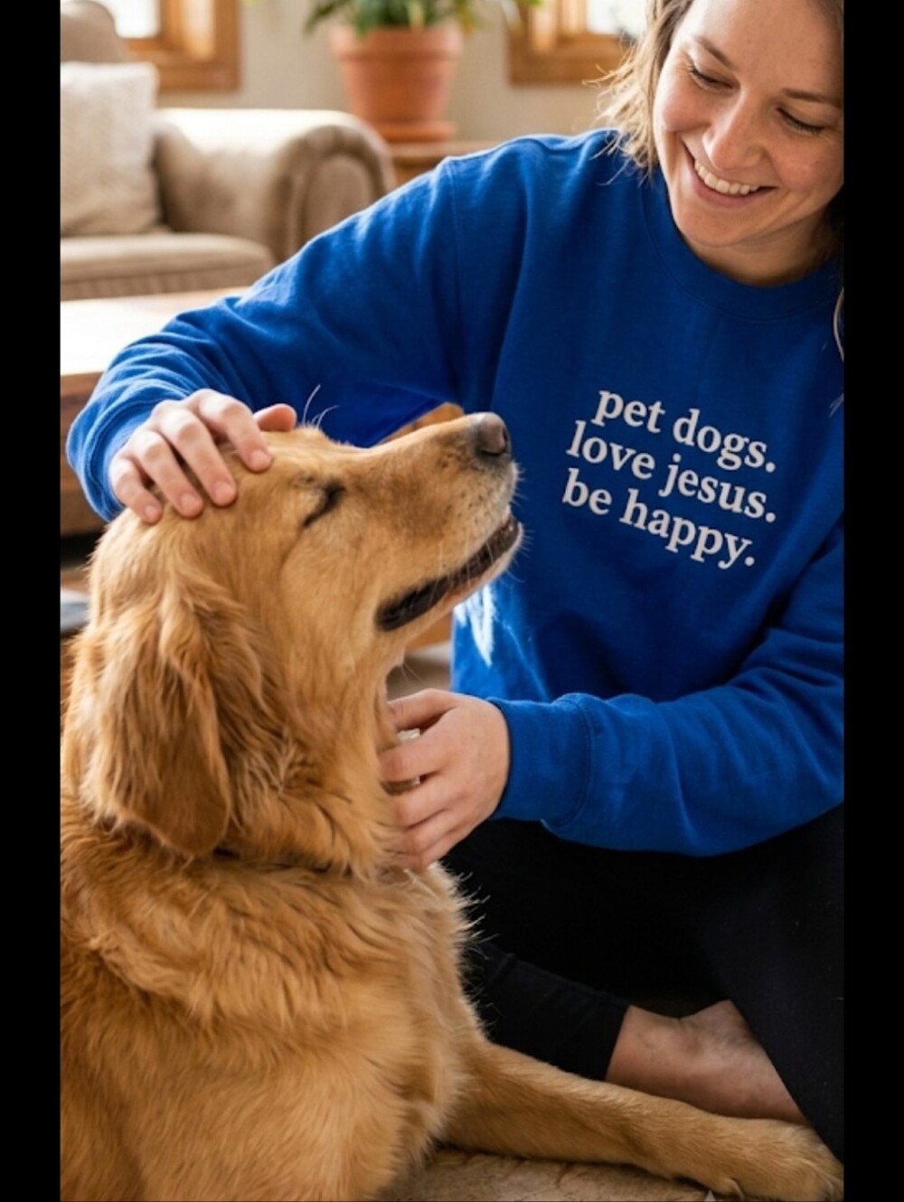 Inspirational Blue Sweatshirt Sz M Pullover Jesus Dogs Happy
